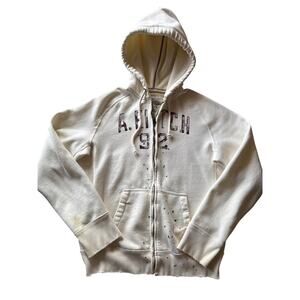 Abercrombie & Fitch Heavy Cotton Raw Hem Large Ivory Full Zip Sweat Jacket
